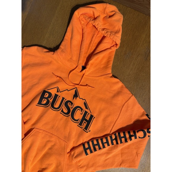 Busch Beer Logo Blaze Orange Colorway Hoodie Brew City Official Brand Mens S - Picture 1 of 8